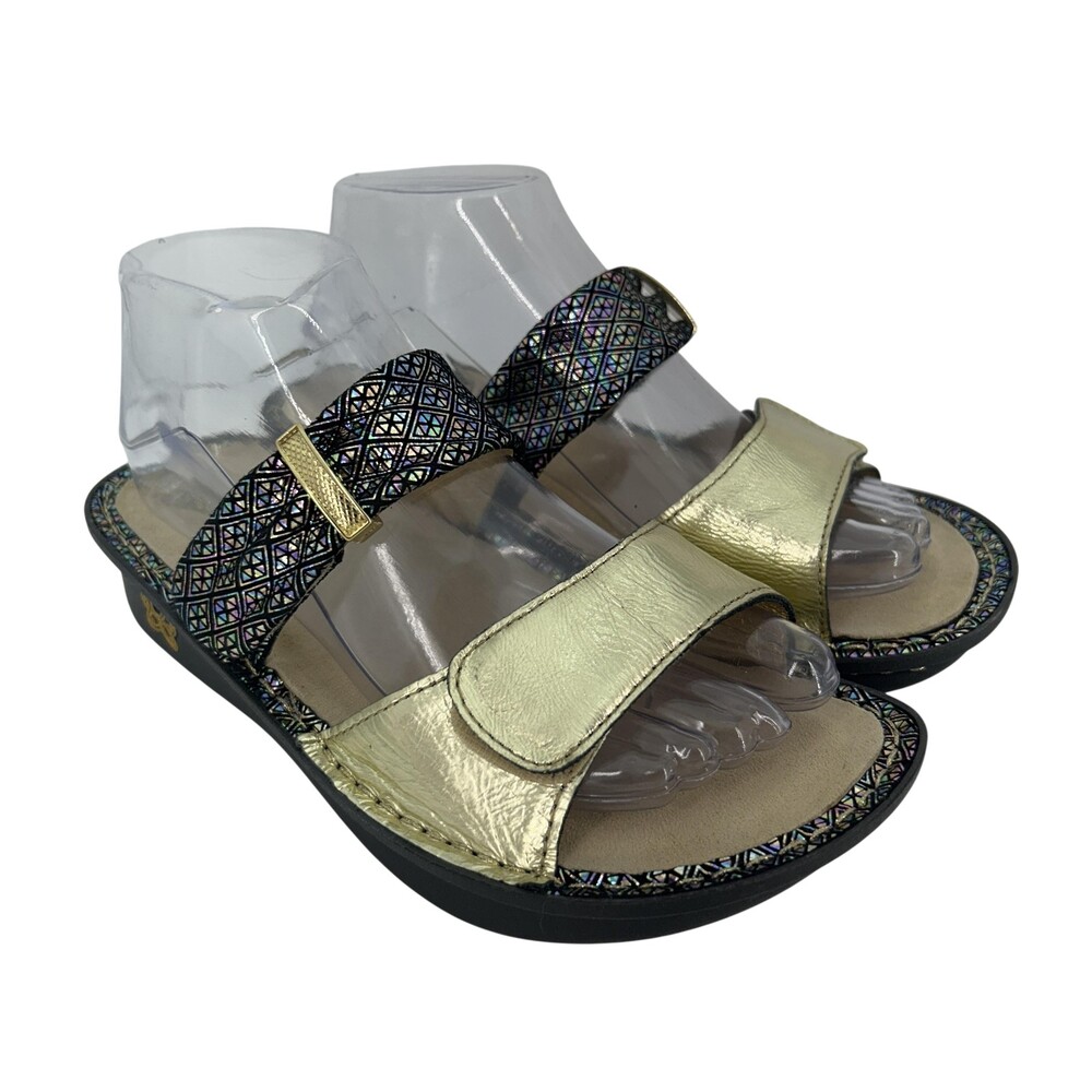 Alegria Sandals Shoes Womens Size 7 EU 37 Gold Karmen Leather Slide Wedge